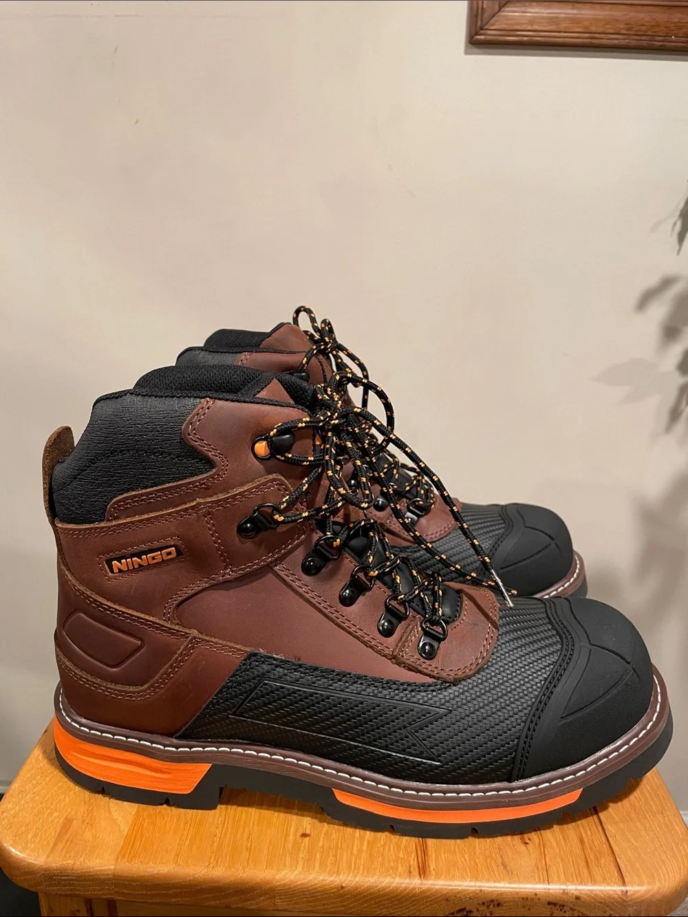 Men's Brown and Black Leather Waterproof Steel Toe Work Boots